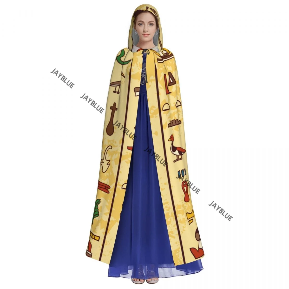 Multicolored Ancient Egyptian Hieroglyphics Hooded Cloak Polyester Unisex Witch Cape Costume Accessory