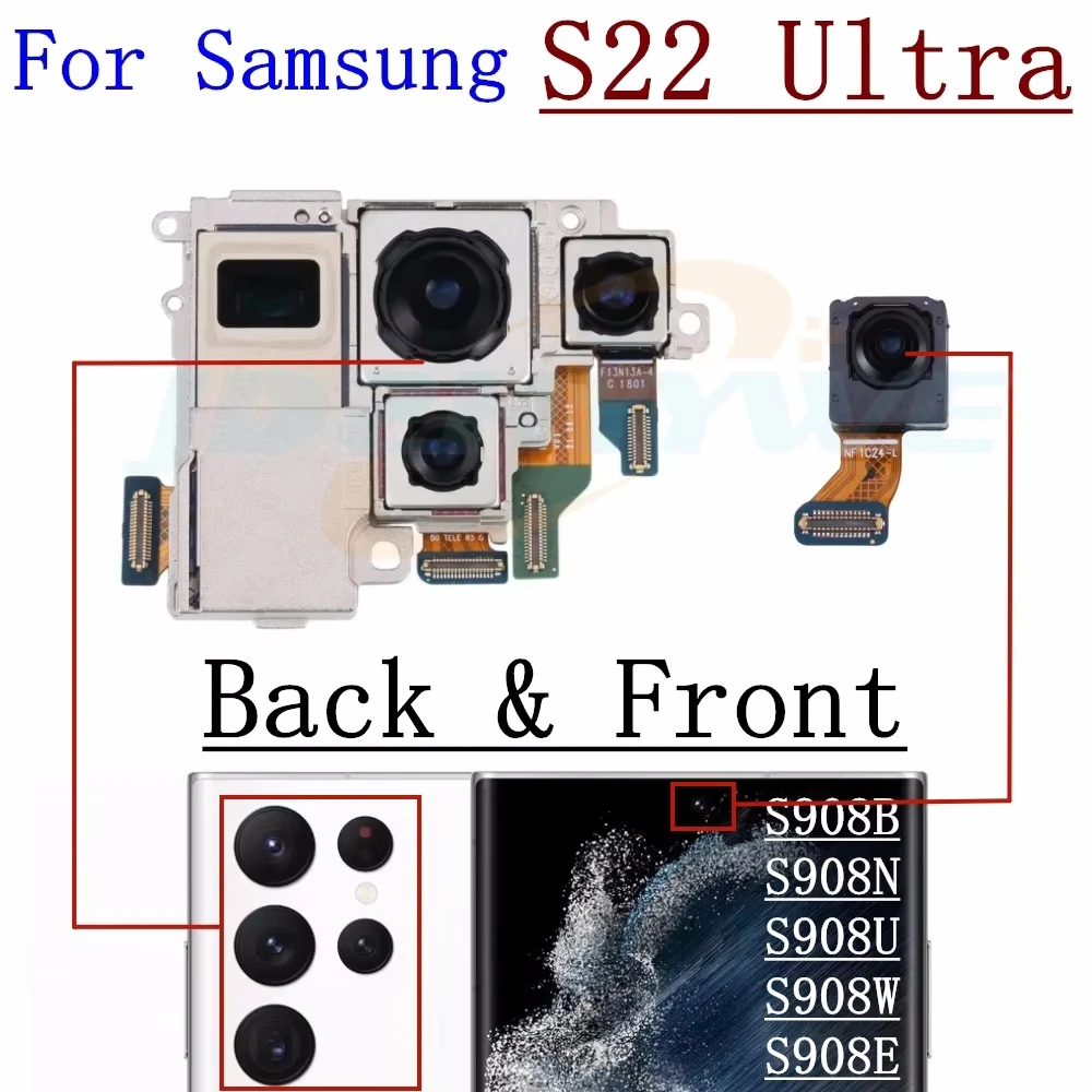 Front Rear Camera For Samsung S22 Ultra Frontal Selfie Telephoto Periscope Wide Back Facing Main Camera Module Flex Cable