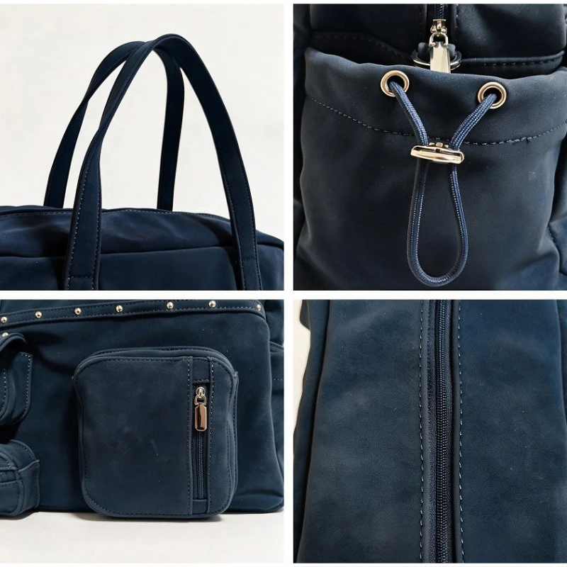 Mehrtaschen-Nietenhandtasche, Großraumige Einfarbige Metallnieten-Tragetasche, Vielseitige Pendler-Reise-Aufbewahrungstasche mit Schulterriemen – Detail 6