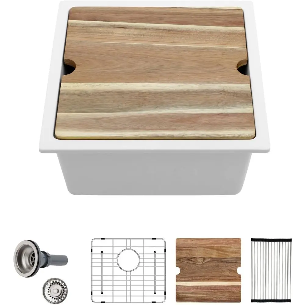 

18 x 18 inch Bar Prep Workstation Sink White Granite Composite Quartz Undermount Single Bowl Regular RV Camper Sinks Basin