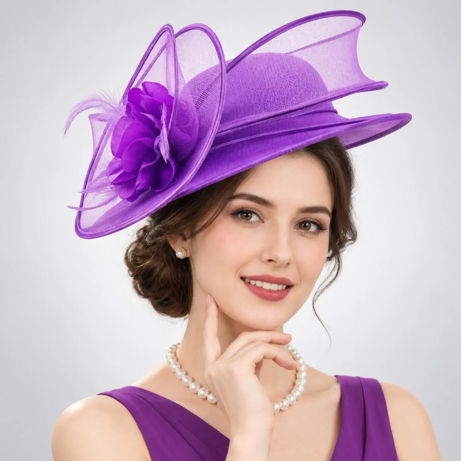 Bridal Fascinator Hat for Women Wedding Ceremony Party with Curved Mesh Panels and Dimensional Flower for Formal Outfits