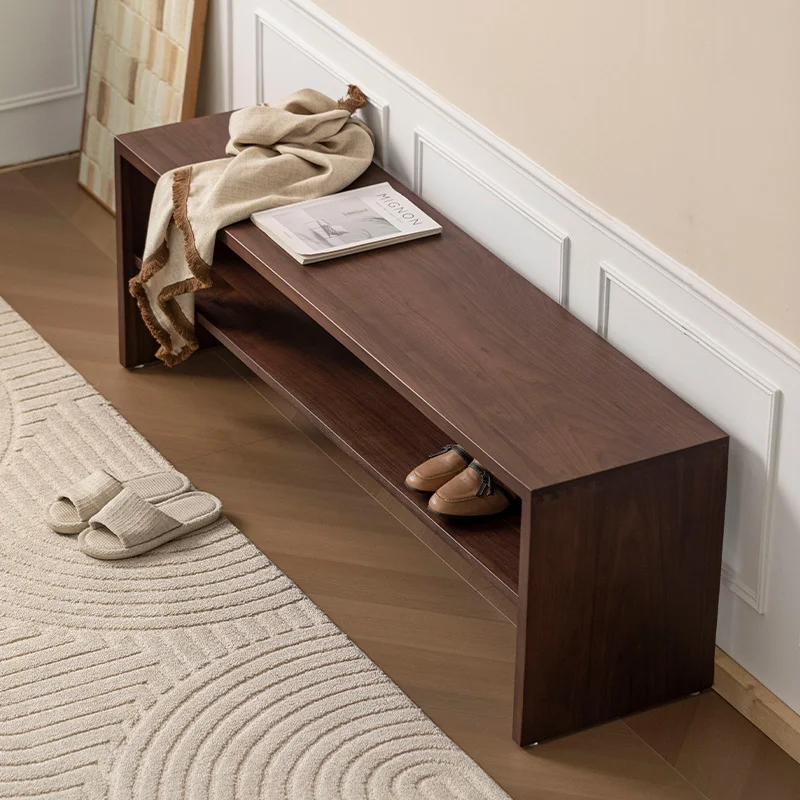 Nordic black walnut shoe change stool dining table bench Japanese cherry wood bedside stool porch double bench retro