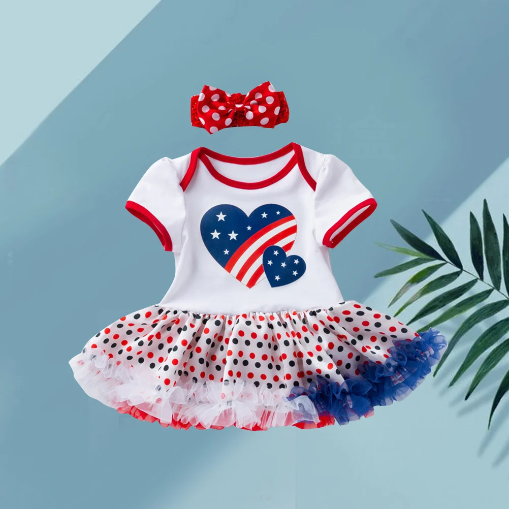 

1Pcs Independence Day Baby Dress White Size 80 12-24 Months Girl Tutu Skirt Heart Star Printed Baby Cosplay Costume Party Dress