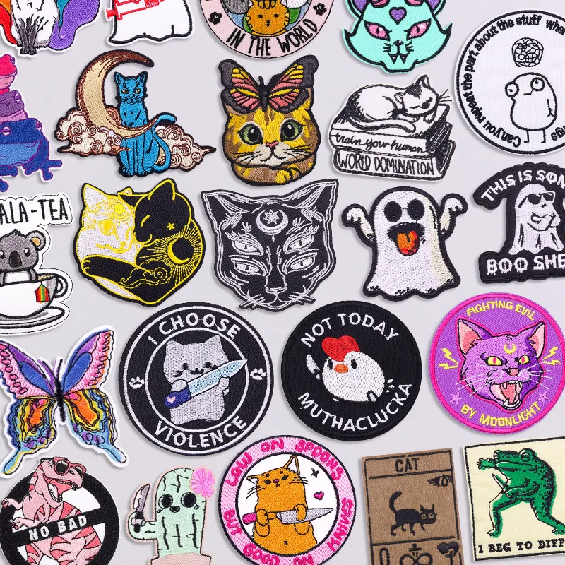 Lustige Katze Stickerei Patch DIY Nähen Abzeichen Cartoon Tiere Applikation Eisen auf Patches für Kleidung thermoadhäsive Patches auf Kleidung