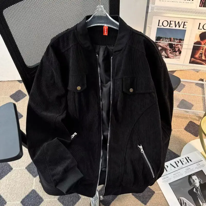 

Retro American Corduroy Workwear Jaet Men's Spring Autumn Loose Trendy Baseball Outerwear Stand Fit Long Sve Youth