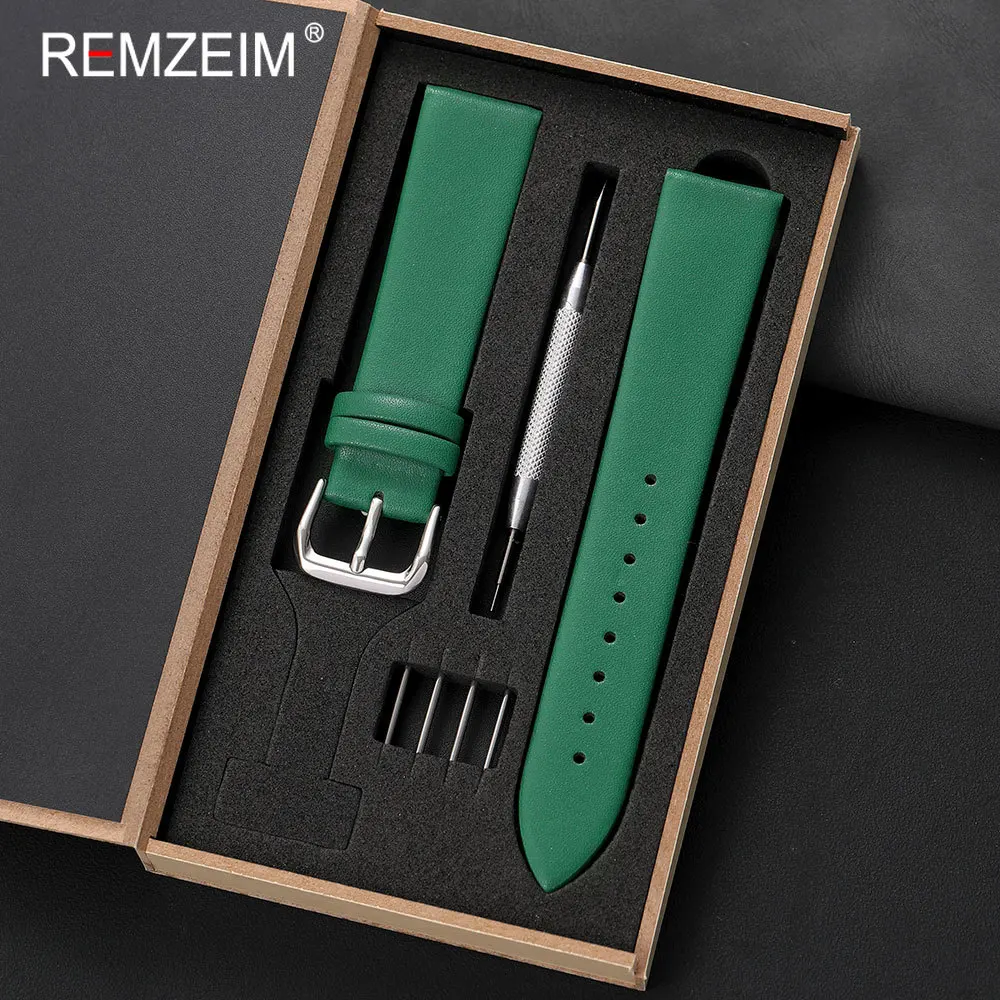 Men Women Ultra Thin Soft Leather Band 16mm 18mm 20mm 22mm with Gift Packing Box Comfortable Leather Wristband