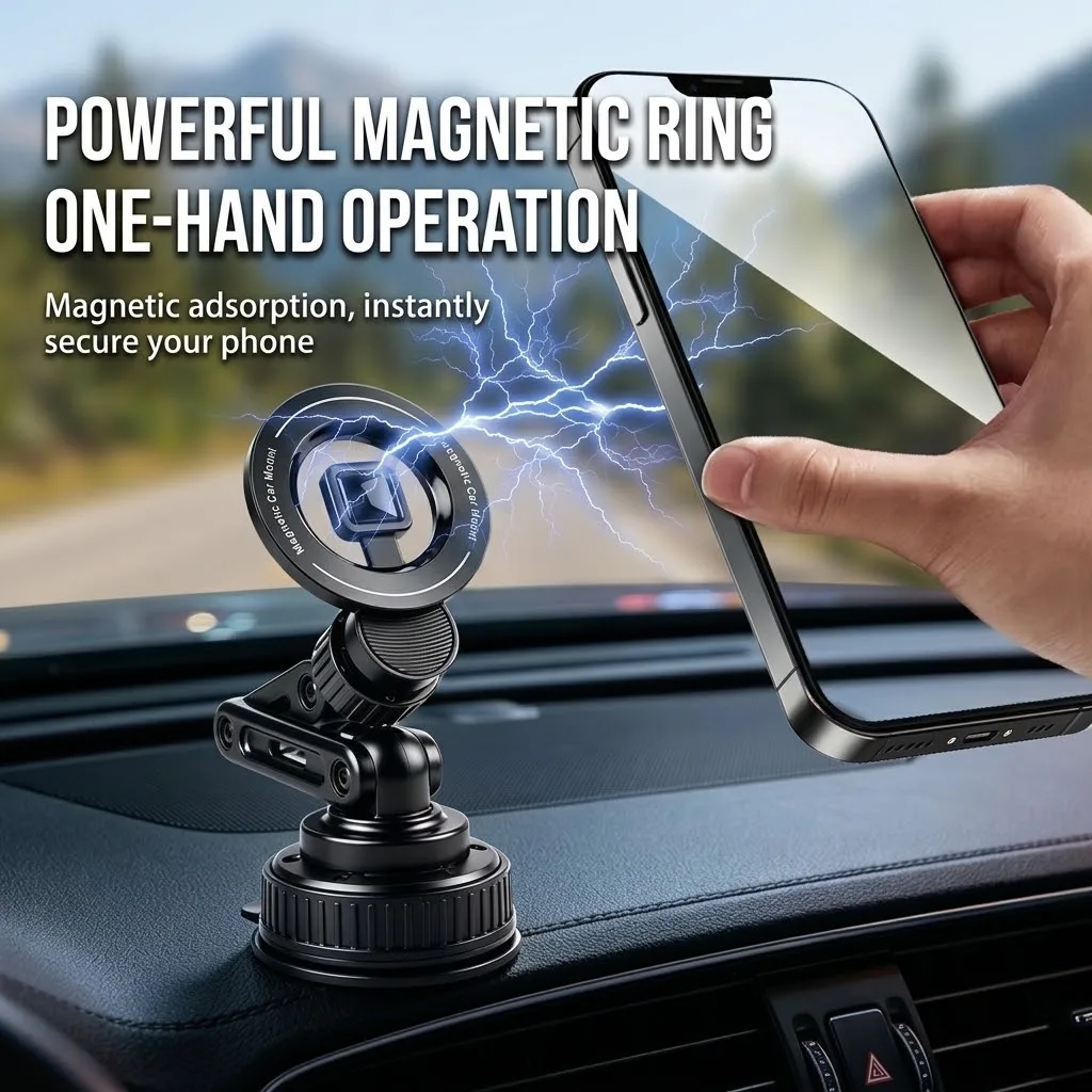 Magnetic Car Phone Holder Vacuum Suction Cup Dashboard Mount Telescopic Folding Mechanical Arm Stand GPS Navigation Bracket