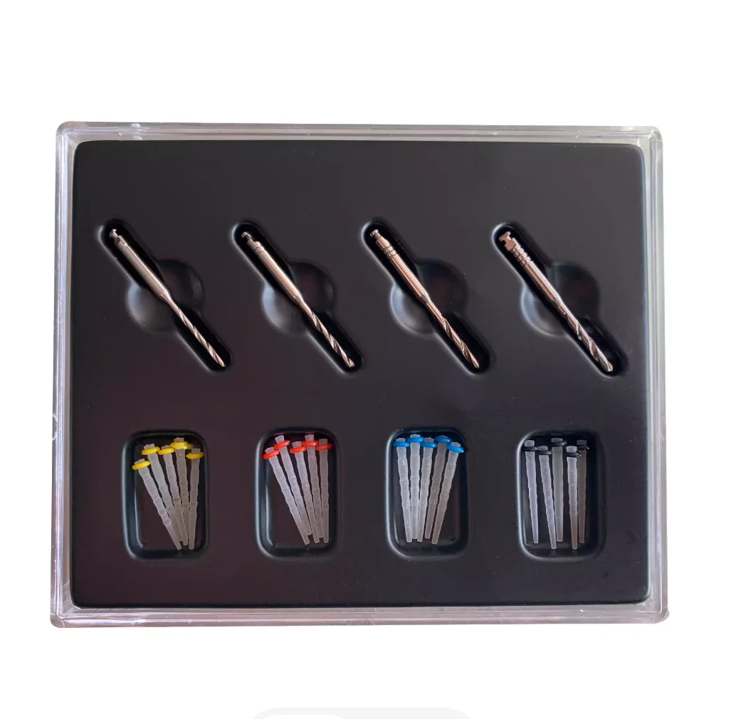 3A Fiber Post Kit – Quartz Threaded Design High Translucency, Includes P-Drill for Root Canal Reinforcement Build-Up