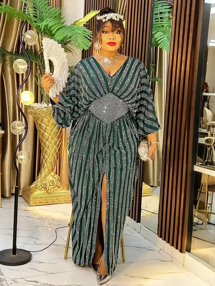 African Dresses for Women 2024 New Fashion Plus Size Sequin Evening Party Long Dress Dashiki Ankara Outfits Robe African Clothes