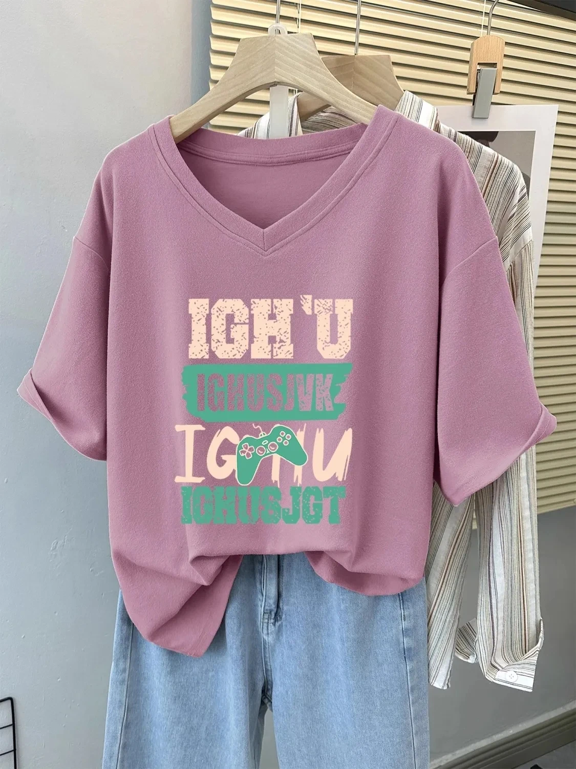 

Plus Size 6XL 150KG Summer Women's Letter Cotton Short Sleeve T-shirt V Neck Lady Tops Big Large Size T Shirt Woman Clothing