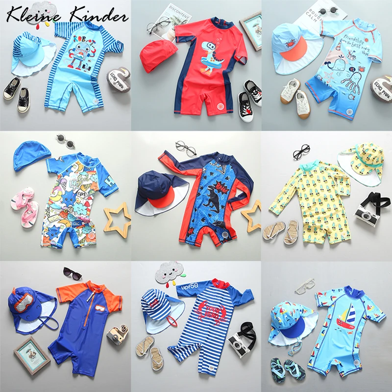 Baby Boy Swimsuit One Piece Dinosaur Boys Swimwear Long Sleeve Overalls Bathing Suit Child UPF50 UV Protection Beach Clothes Kid