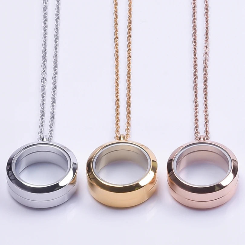 Never Fade Round Stainless Steel Locket Pendant Necklaces For Women Men Accessories Living Lockets Necklace Memory Jewelry Gift