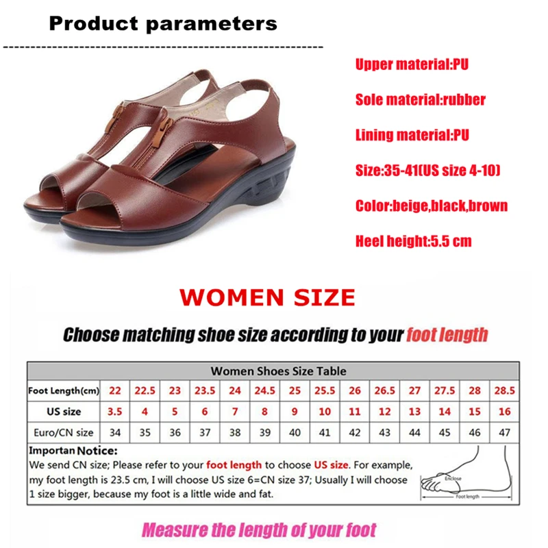 WOIZGIC Women Old Mother Laides Female Sandals Platform Shoes PU Leather Non Slip Beach Summer Cool Zipper Size 35-41 PGP-1153