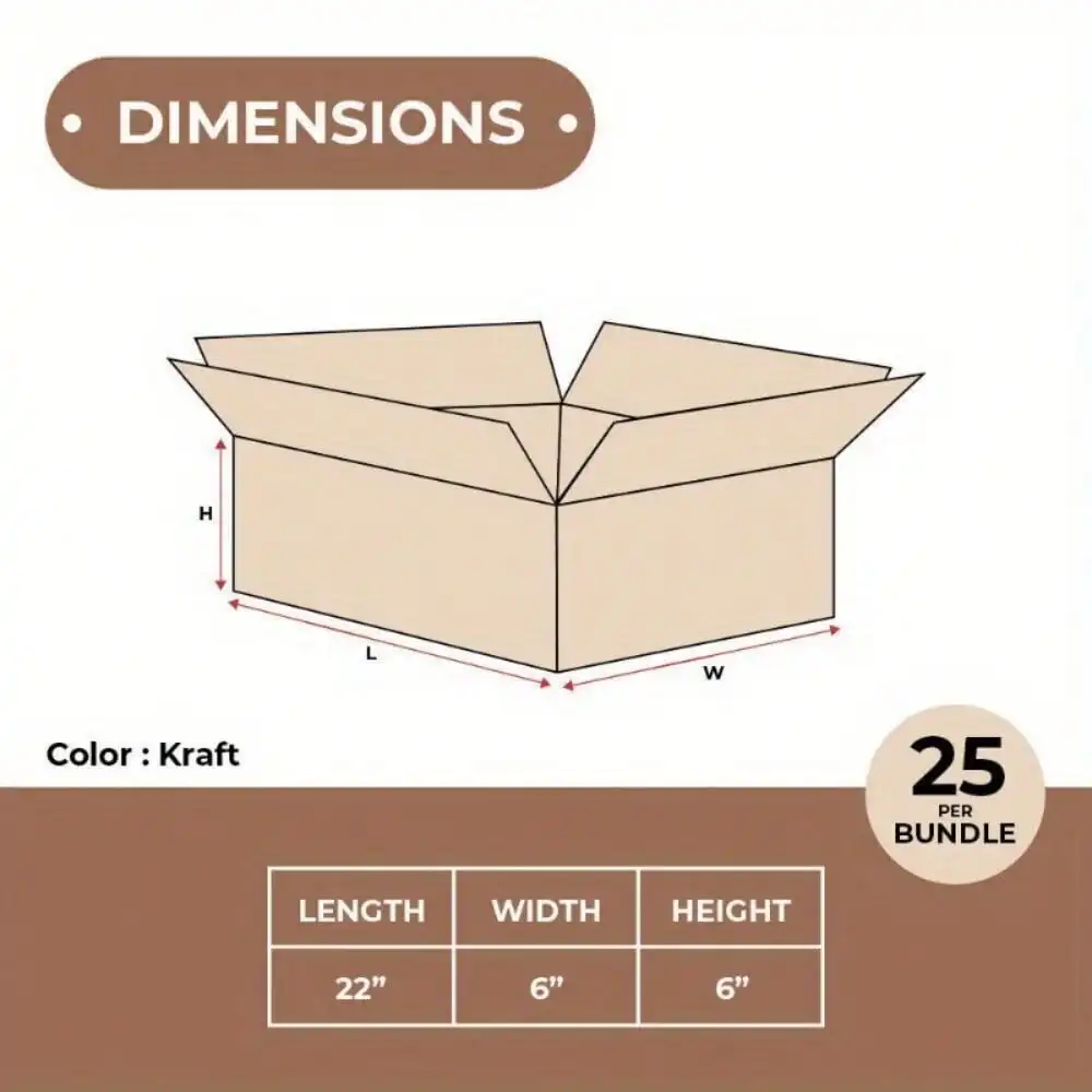 22 x 6 x 6" Long Corrugated Boxes, ECT-32 Brown Shipping Boxes 25/Bundle