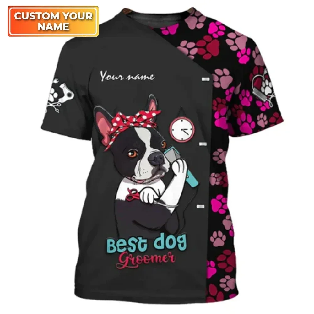 Pet Dog Groomer Cosplay Fun Printed T-shirt Casual Street Hip Hop Fashion Crewneck Short-Sleeved Men\'s And Women\'s T-shirt Tops