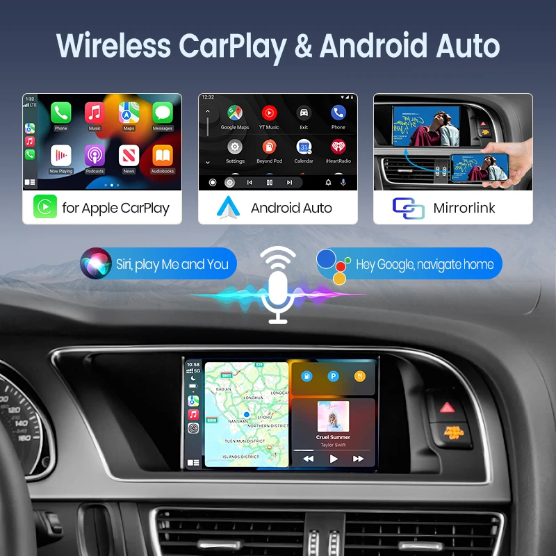 Wireless Carplay Android Auto Module Box for Audi A1 A4 A5 A6 A7 A8 Q3 Q5 Q7 2010-2018 RMC MMI 3G OEM Screen Mirror Link view 3