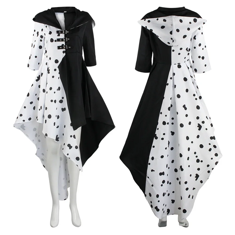 Anime Cruella cosplay costume dress set with gloves cloak Halloween carnival set adult female Cruella De Vil costume