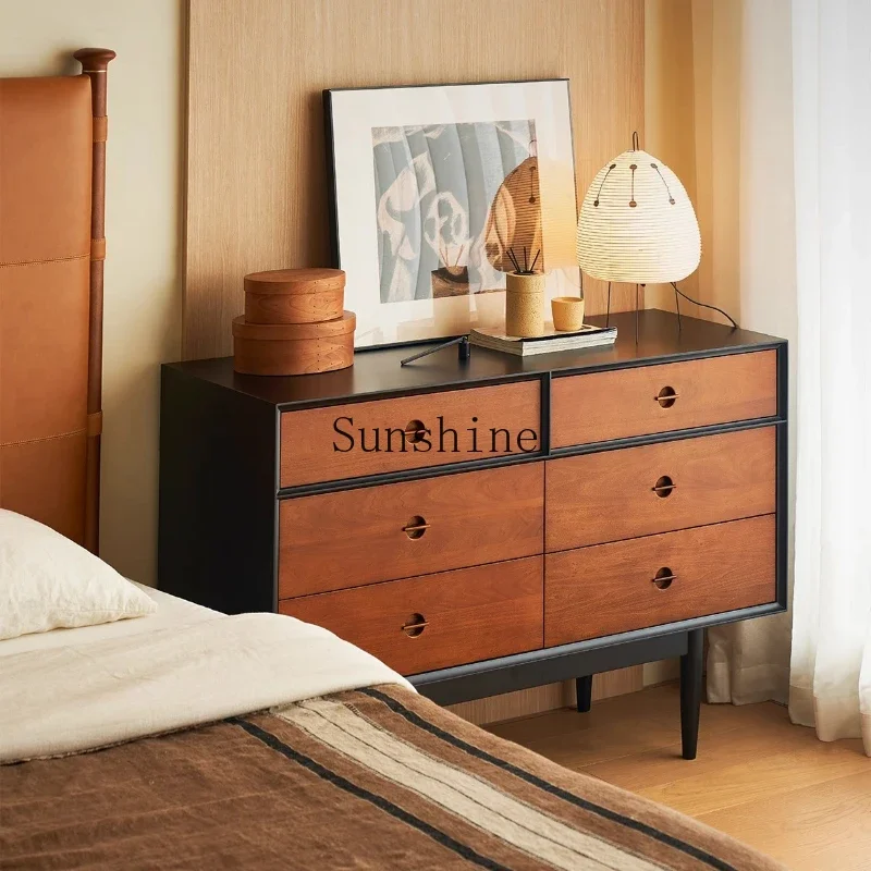 Six-chest cabinet solid wood contrasting color French medieval storage bedroom bedside cabinet  FT