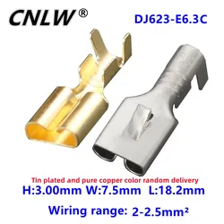 100/50 PCS 6.3 Series 0.4 Thic Brass Tinned Female Crimp Terminal Brass Wire Connector For Car Relay DJ623-E6.3C