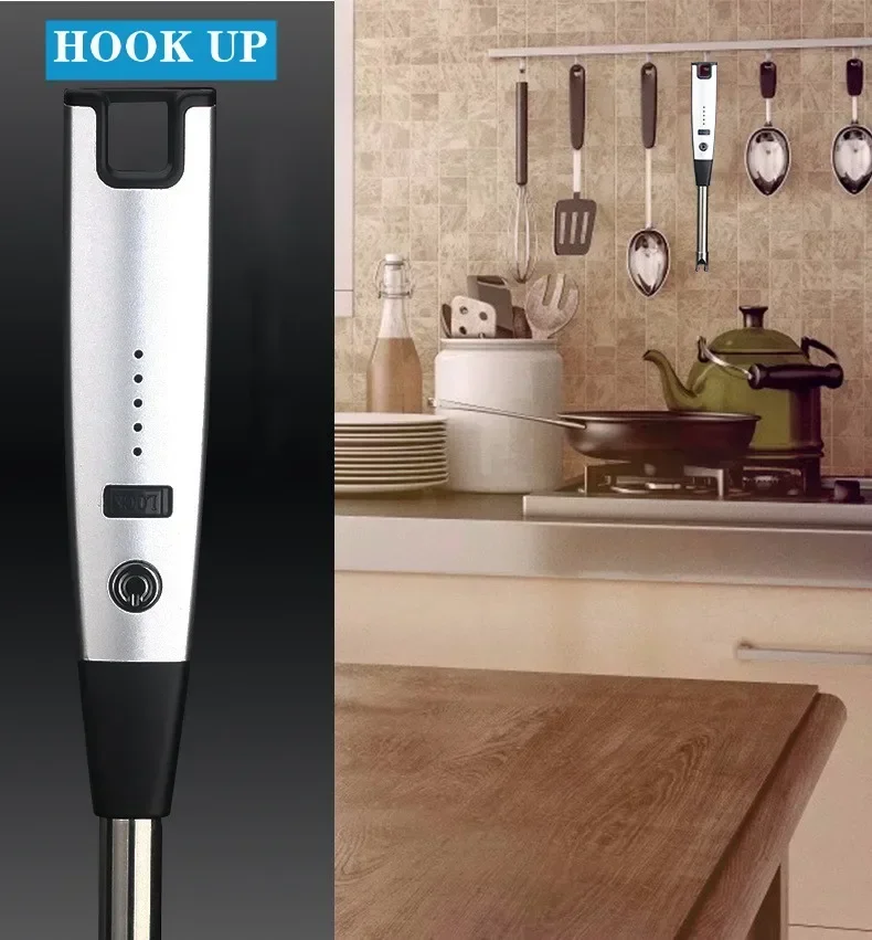 Metal Hook Electric Arc USB Lighter, Windproof Scented Candle Kitchen Gas Stove Tool Power Display Pulse Flameless Ignition Gun