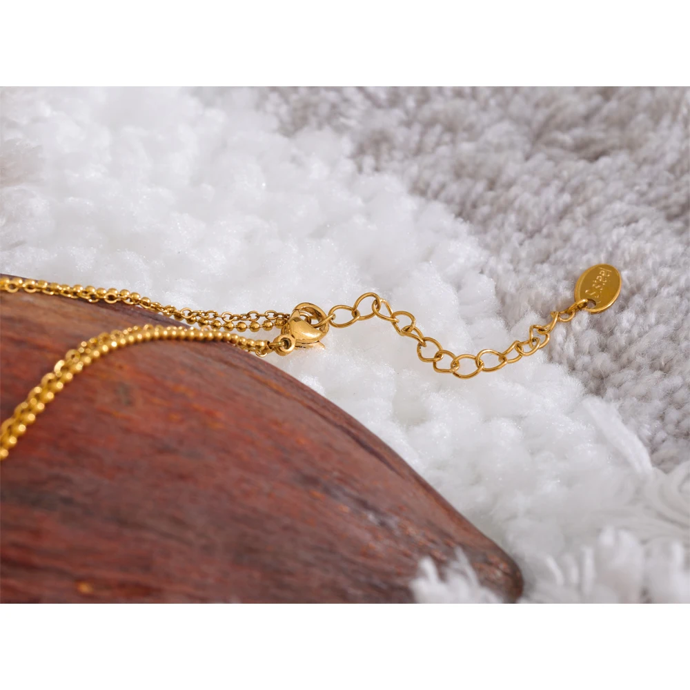 Yhpup Fashion Stainless Steel Layered Chain Overlay Natural Stone Exquisite Square Pendant Necklace Rust Proof Jewelry Gift