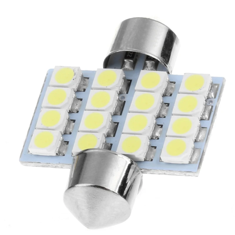 1 unidad 31mm 3528 16SMD, adorno cúpula LED para coche, luz matrícula techo doble punta, envío directo