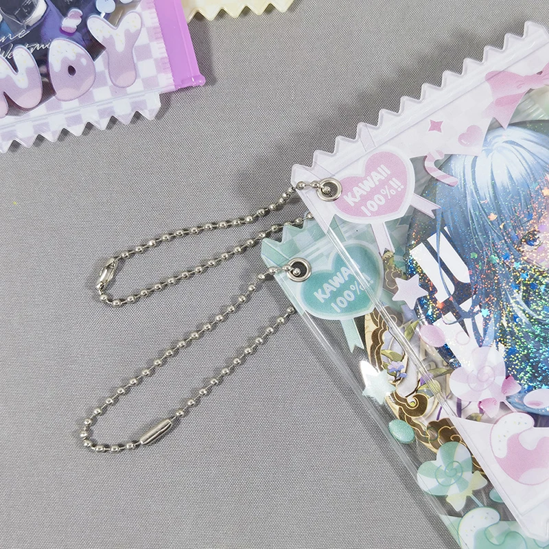 Cartoon Transparent PVC Candy Badge Storage Bags With Keyring Mini Dolls Organizer Pouches Display Bag Gift