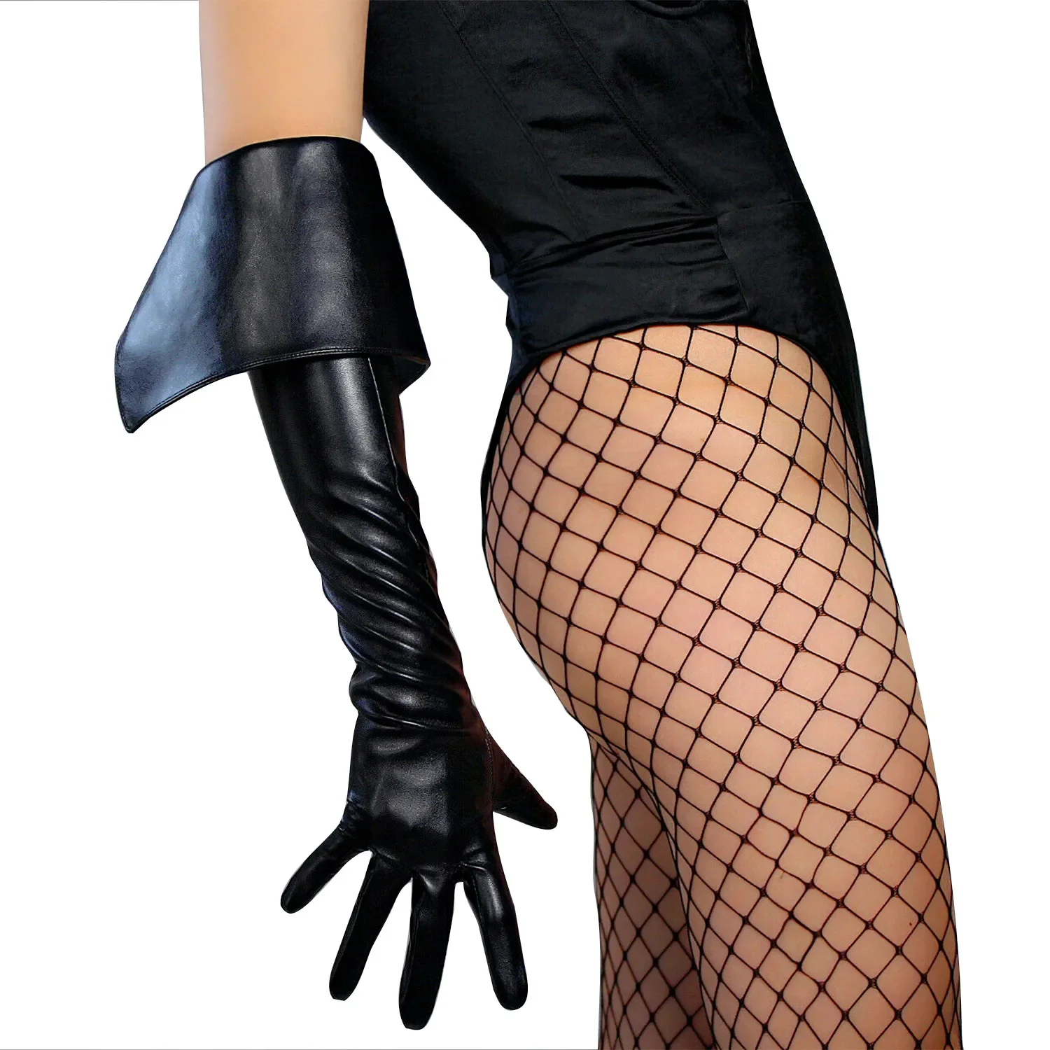 

DooWay Women's Black Cosplay Gloves 65cm Opera Long Turn up Cuff Faux PU Leather Fashion Evening Wedding Opera Costume Glove