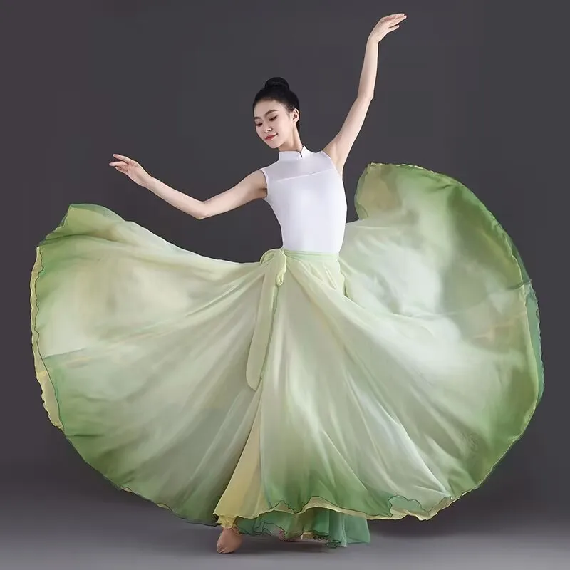 Women Classical Dance Stage Performance Dancing Skirts 720 Degree Costumes Multicolour Gradient Flamenco Dance Performer Skirts