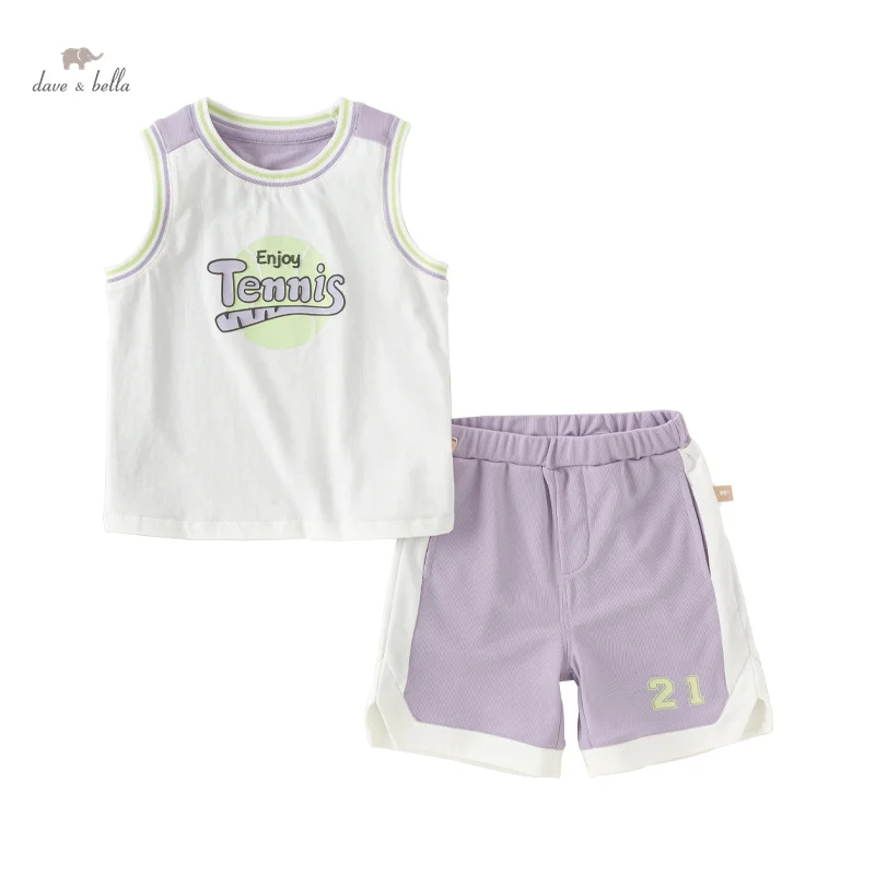 Dave Bella Boys Suit 2024 New Summer Clothes Children T-shirt Shorts Baby Two-Piece Set Casual Tennis Basketball Sport DB2240310