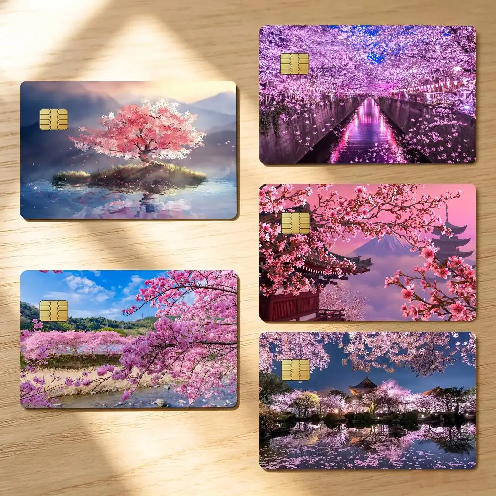 Sakura Japanese Credit Skin Cover Card Stickers 4PCS Film Bus Pass Front Decoration Bank Debit Waterproof