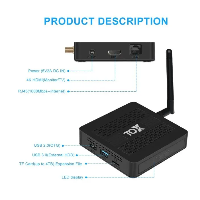 Caixa esperta da tevê de tox1 amlogic s905x3 caixa de tevê android 9 4gb ram 32gb wifi 1000m bt4.2 4k conjunto caixa superior suporte dolby atmos áudio