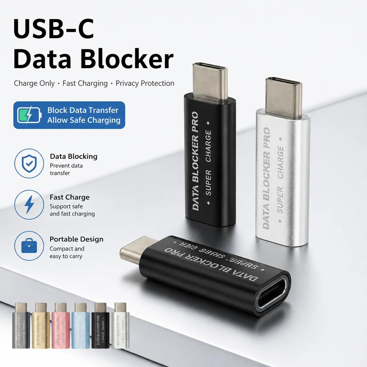 USB-C Typ-C Datenblocker Schnellladeadapter Datensicherheitsschutz Gegen Datendiebstahl Nur zum Laden Aluminiumlegierung USB-C-Adapter
