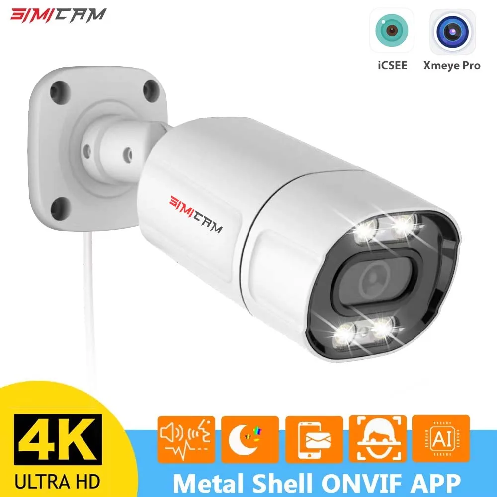 4K PoE Security Camera IP Onvif 2Way Audio 48V PoE/DC 12V Color Night Vision Metal Bullet 4MP/5MP/8MP Video Surveillance For NVR