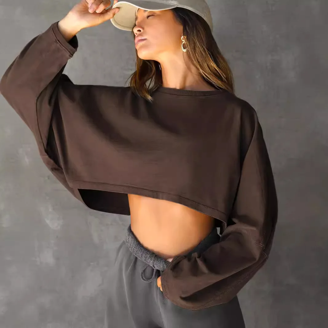 Suda corta tipo top para mujer, estilo casual urbano, cómoda mezcla de aodón, sor regular para otoño.