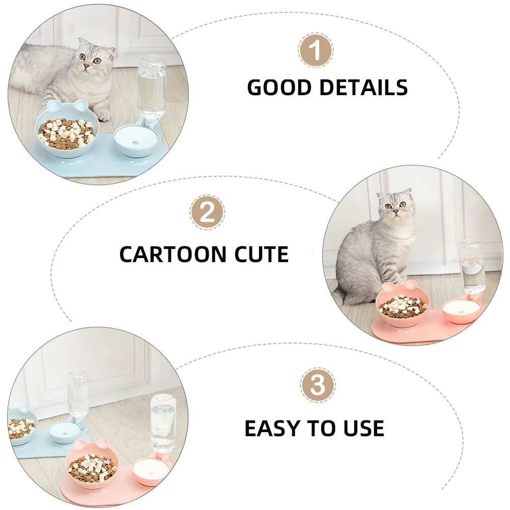 

Automatic Pet Feeder Double Bowl Ear Shaped Durable Anti Slip Base Cat Dog Food Water Container Small Size Feeding
