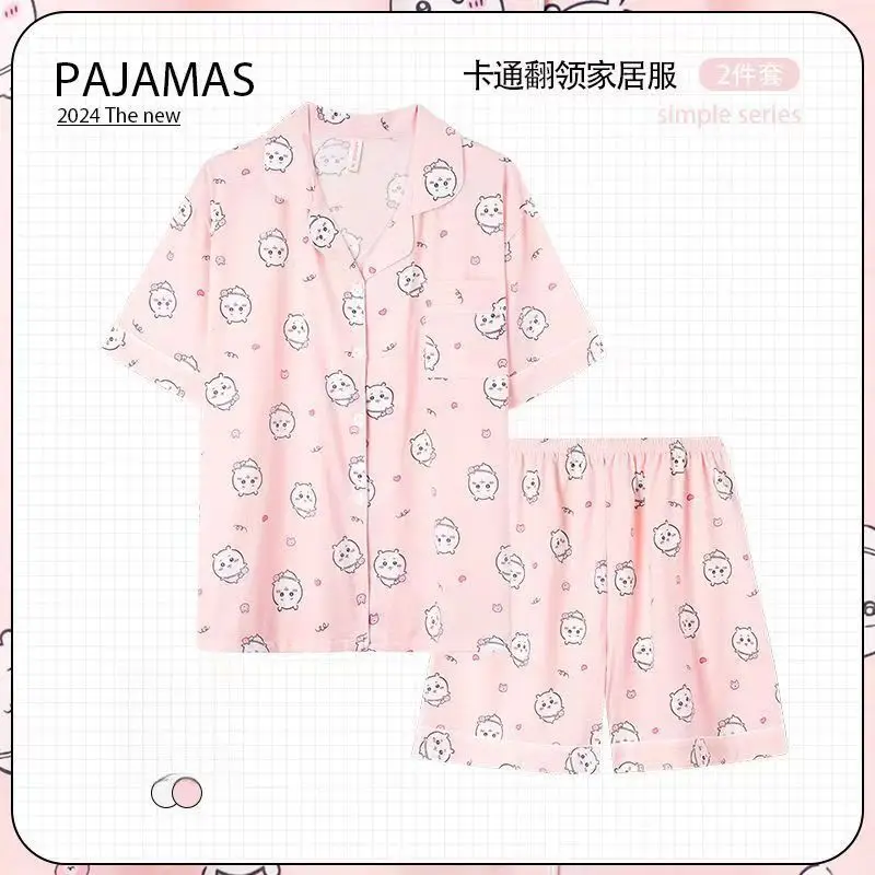 Cartoon Chiikawa Pajamas Hachiware Girls Summer Short-Sleeved Shorts Two-Piece Set Kawaii Usaqi Home Clothes Suit Cute Girl Gift