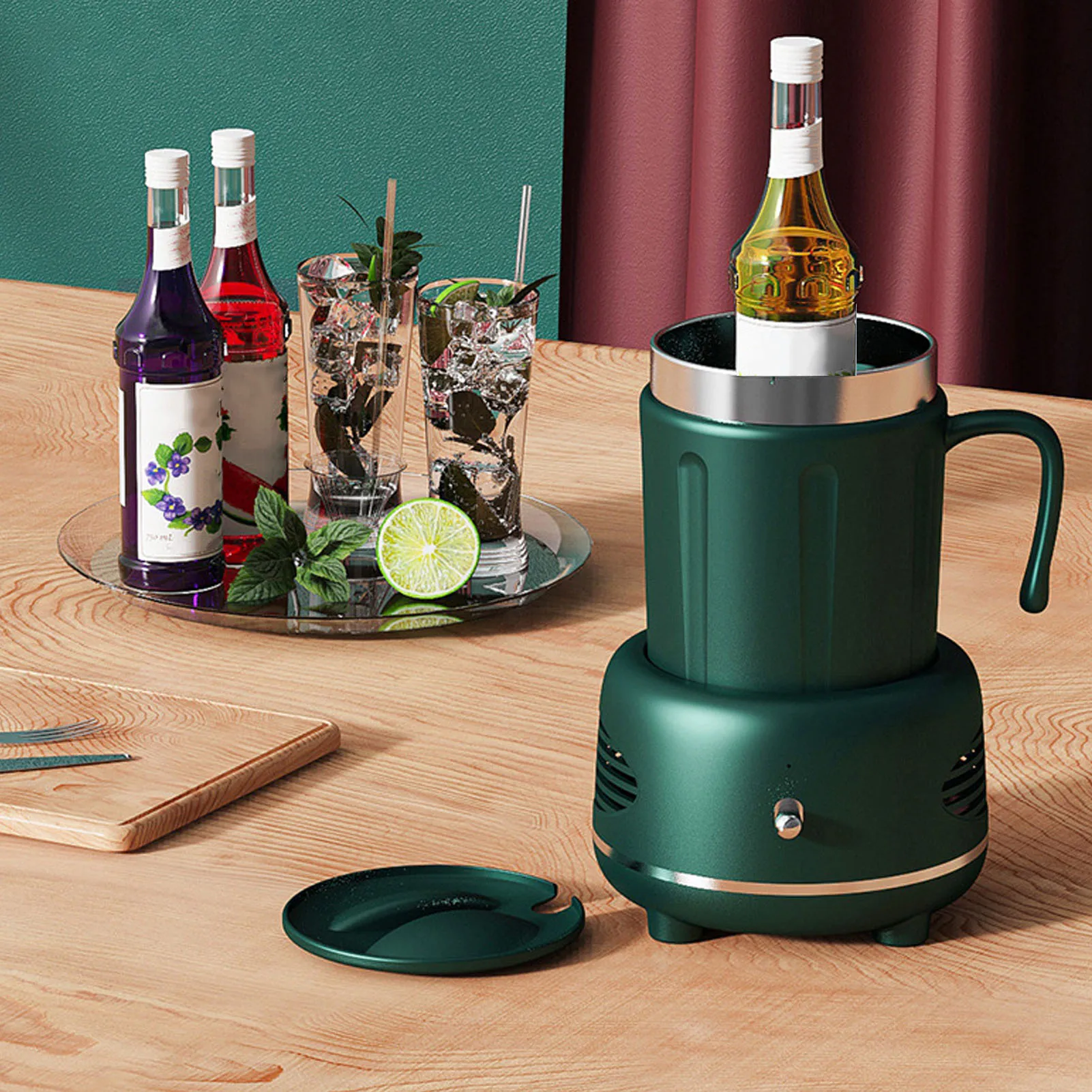 Cooler Warmer Cup Fast Cooling Heating Easy Control Curved Handle Nonslip Pads Coffee Warmer for Coffee Bear Bottle Green