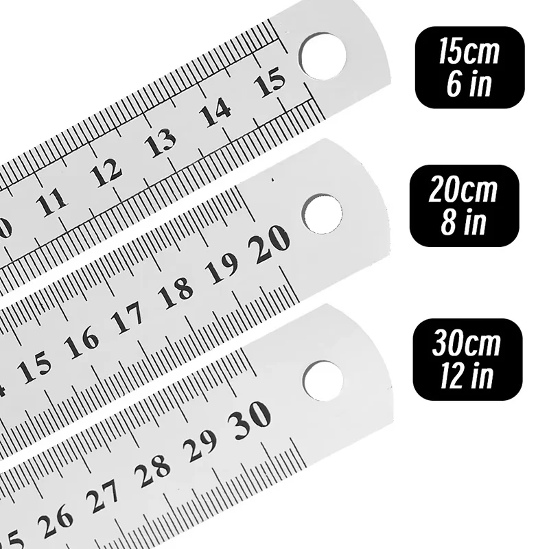Metal Straight Ruler Stainless Steel Ruler School Stationery Drafting Supplies Hand Measuring Precision Double Sided Measuring