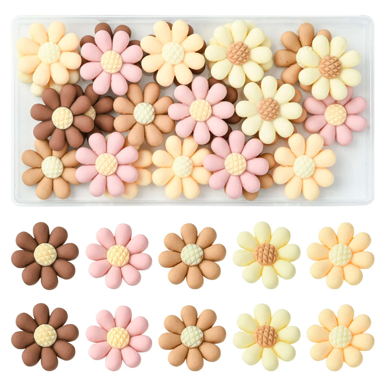 Pandahall 25Pcs 5 Styles Colorful Flatback Resin Sunflower Cabochons No Hole Opaque Flower Beads for DIY Jewelry Making