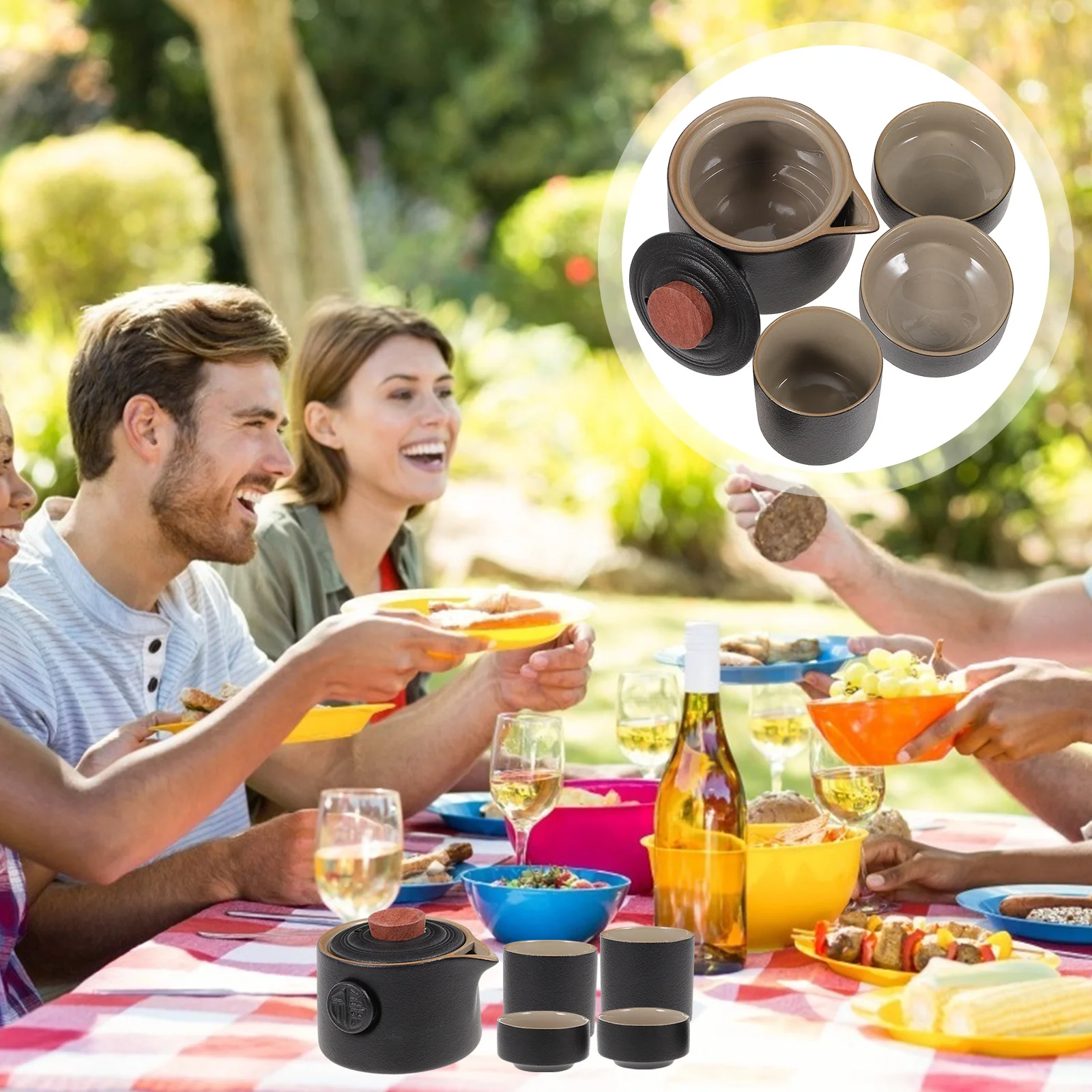 

1Set Portable Ceramic Quick Tea Cup Set Black Elegant Retro Teaware Gift Travel Office Home Use Decorative Teaware