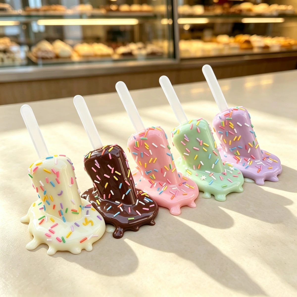 Creative Melting Popsicle Sculpture, Colorful Sprinkles Simulation Ice Cream Ornament, Whimsical Tabletop Home Cafe Art Decor