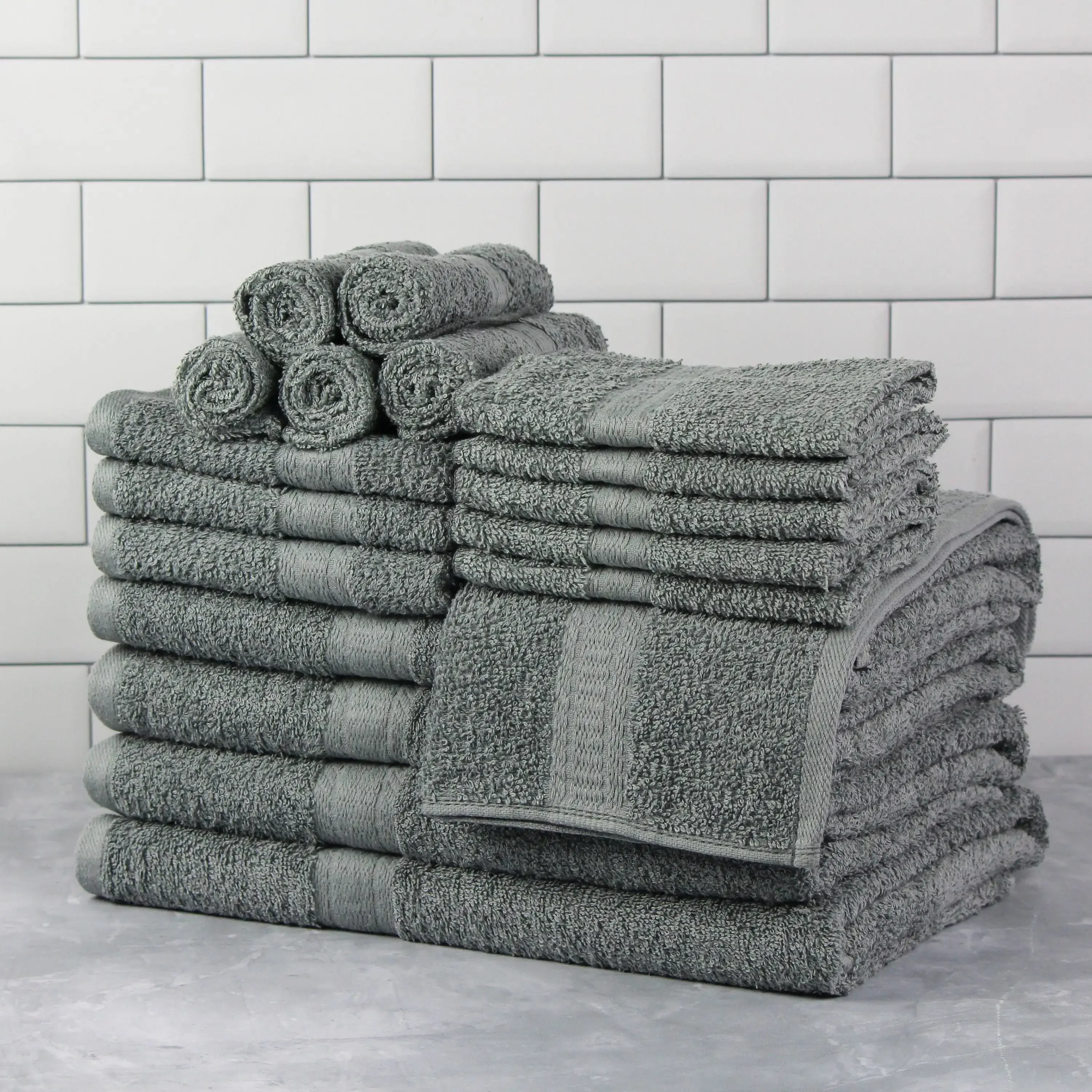 NEW Basic Solid 18-Piece Bath Towel Set Collection, School Grey