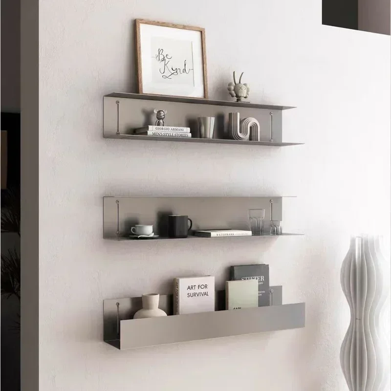Stainless Steel Shelves Floating Wall Shelf Display Stand Organizers Storage Pot Rack Kitchen Organization Bathroom Accessories