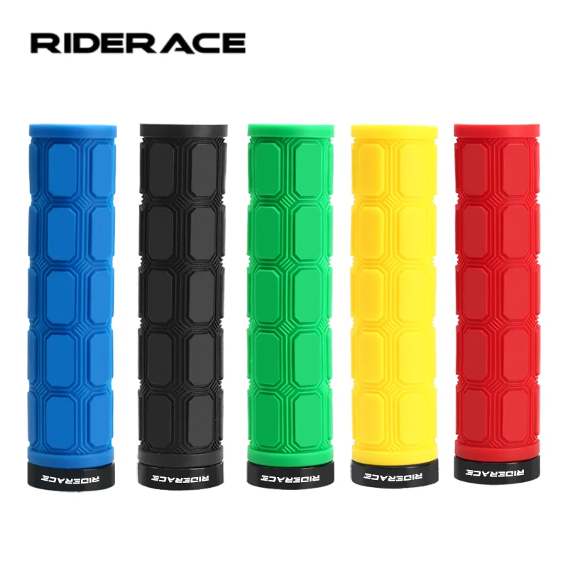 RIDERACE Bicycle Handle Bar Cover Rubber Shockproof Non-Slip Ergonomic Mountain Bike Handlebar Grips Lock on MTB Cycling Grips