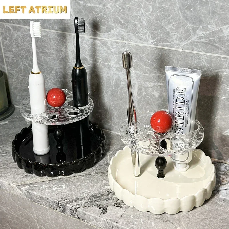 Ceramic Acrylic Electric Toothbrush Holder Toothpaste Storage Rack Washbasin Shelf Storage Rack Bathroom Desktop Organizer