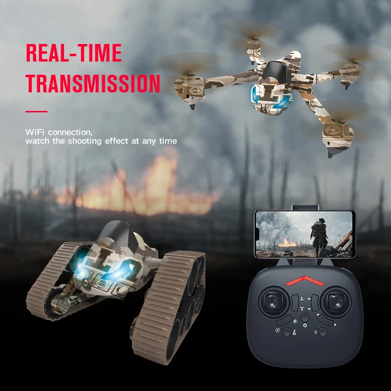 New Remote Control Tank Aircraft Quadcopter Land and Air Two-in-one WIFI Camera Drone drones with camera boy toy gift