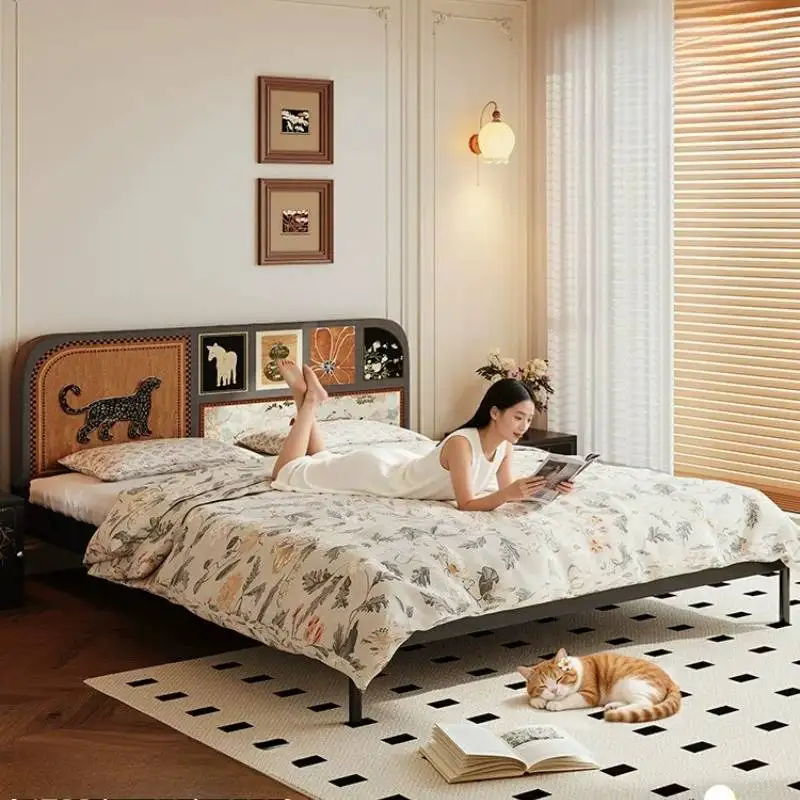 Designs Nordic Double Bed 180X200 Elegant Brown Wooden Luxury Double Bed Princess Modern Style Letto Matrimoniale Furniture Home