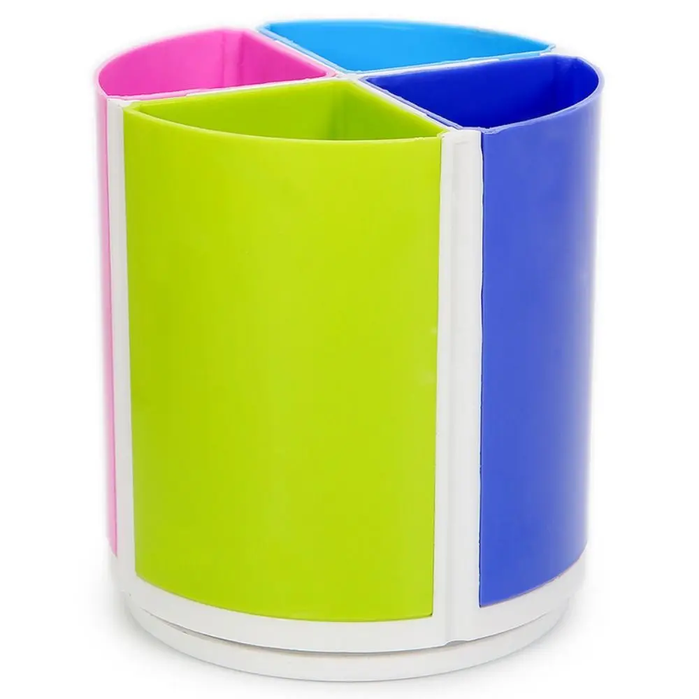 360 Degree Rotating Pencil Pen Holder Colorful 4 Slots Desktop Stationery Organizer Creative Personality Rotatable Pen Stand
