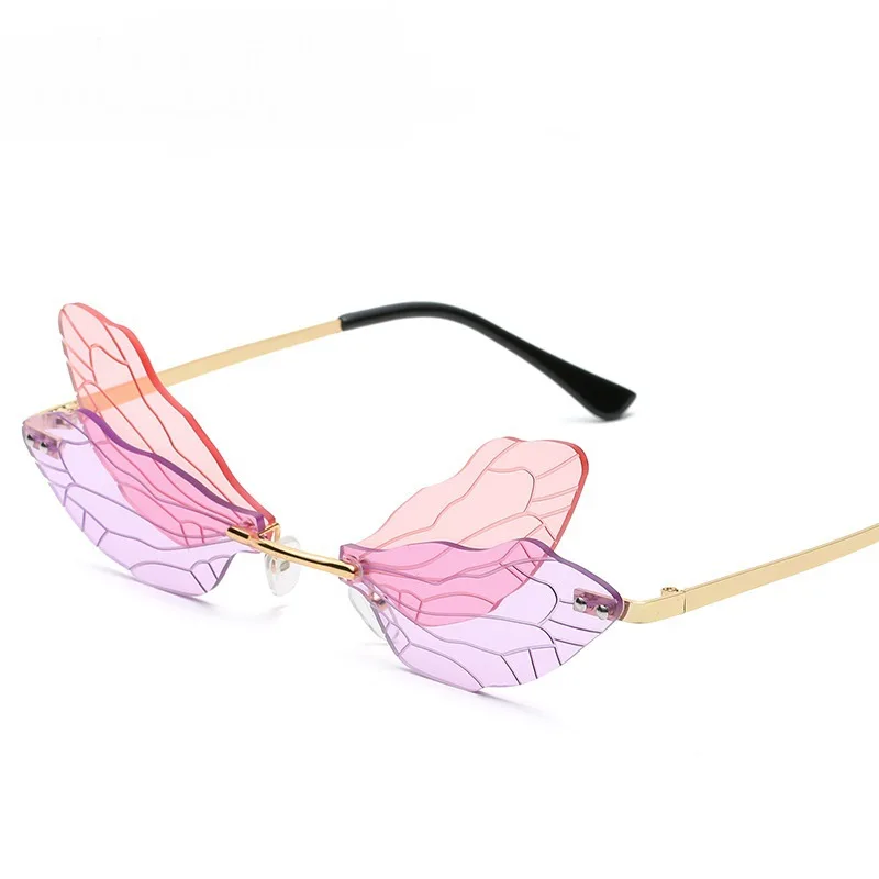 

Butterfly Sunglasses Rimless Dragonfly Wing Sunglasses Women Vintage Clear Ocean Lens Eyewear Men UV400 Sunglasses Men